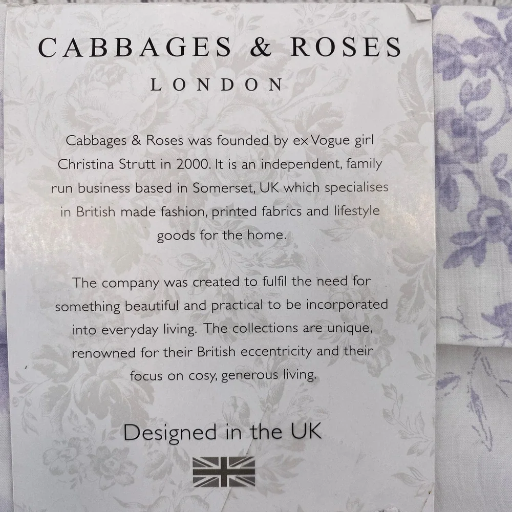 Cabbages & Roses Sheet Set Queen Alderney Lilac Floral 100% Cotton Percale